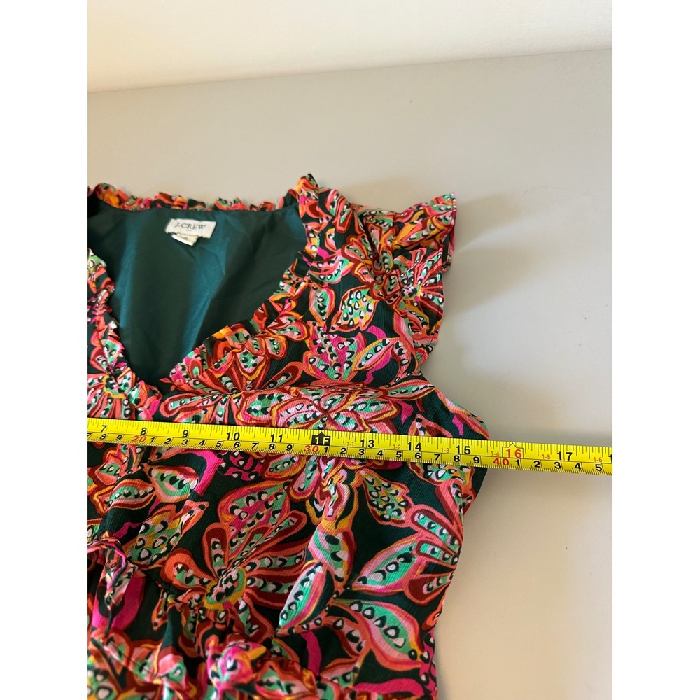 J. Crew Paisley Floral Tiered Ruffle V-Neck Mini Dress | Size 2 - Picture 4 of 7
